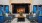 blue chairs and a fireplace